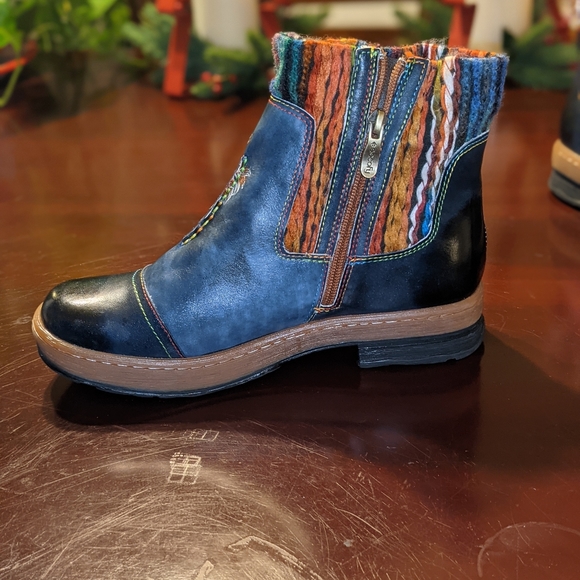 Socofy Women's colorful retro floral zipper boots. Colorful. Dark blue size 11 - Picture 3 of 5